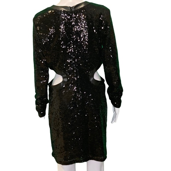 NWT Staud Black Sequin & Vegan Leather Cut Out Mini Dress - Sz XL - Picture 6 of 12
